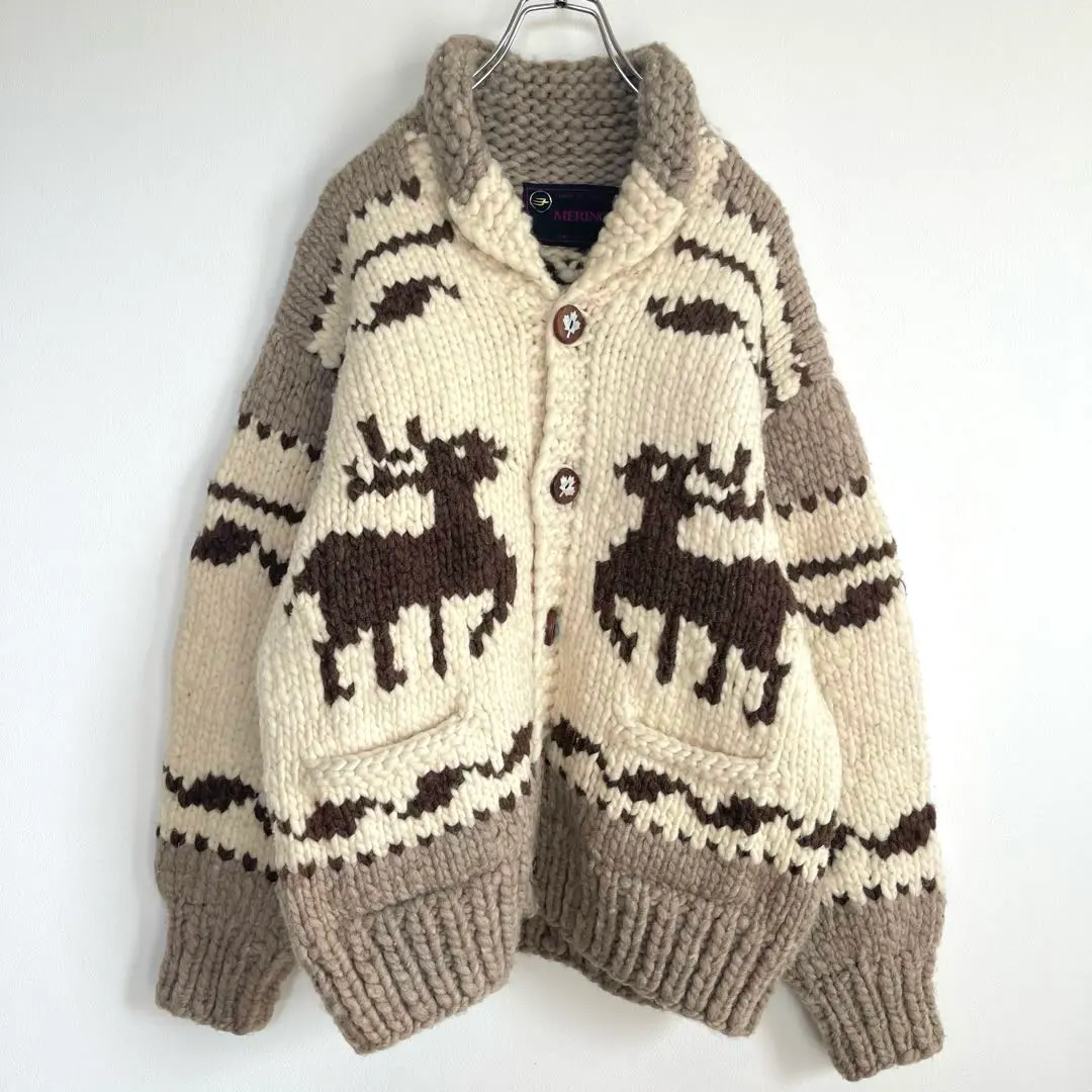 Thumbnail of MERINO Merino Made in Canada Cowichan Knit Cardigan Reindeer Winter Vintage