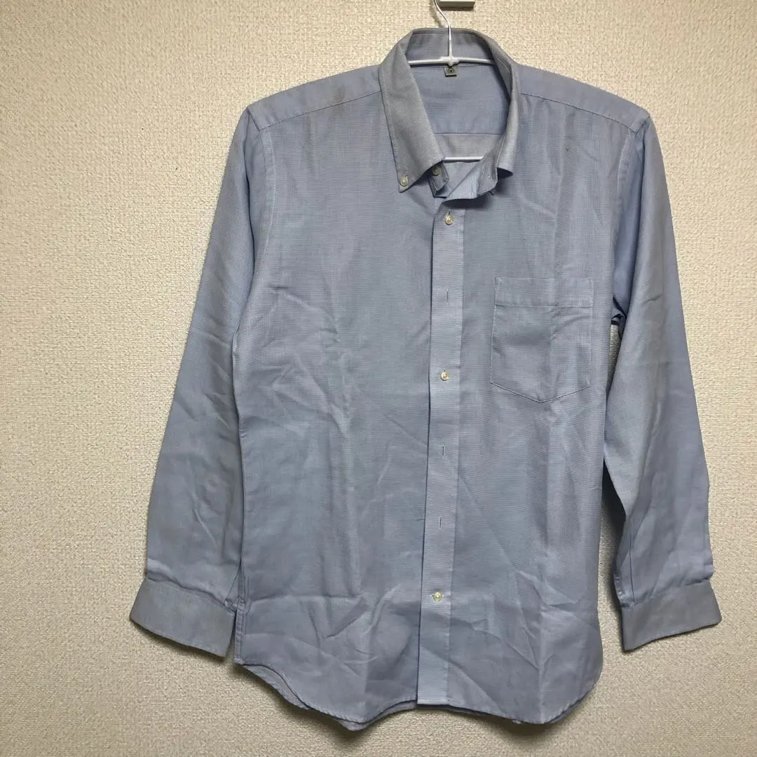 Thumbnail of Uniqlo M size long-sleeved shirt dress shirt white light blue pocket b069