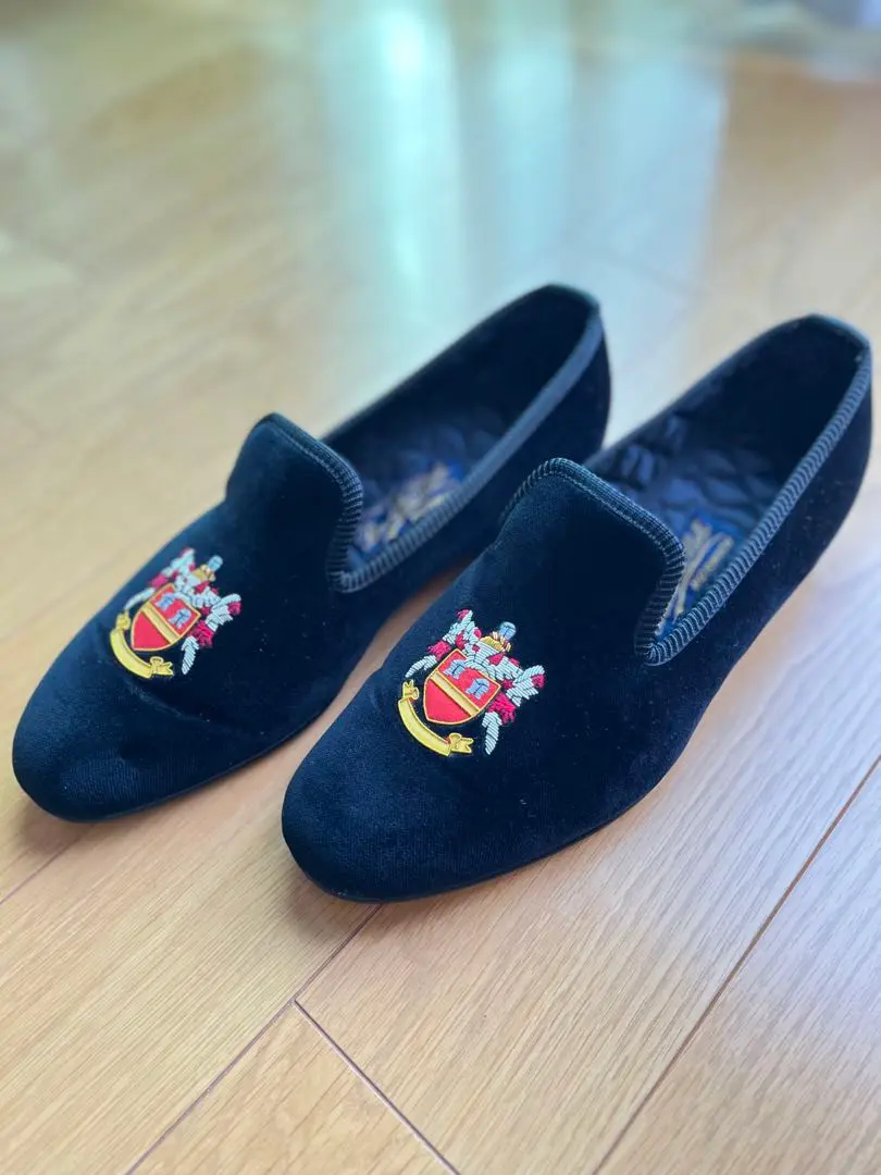 ボウヒルアンドエリオット UK9 27.5 ベロア ローファー 刺繍 ブラック ボウヒルアンドエリオット UK9 27.5 ベロア ローファー 刺繍