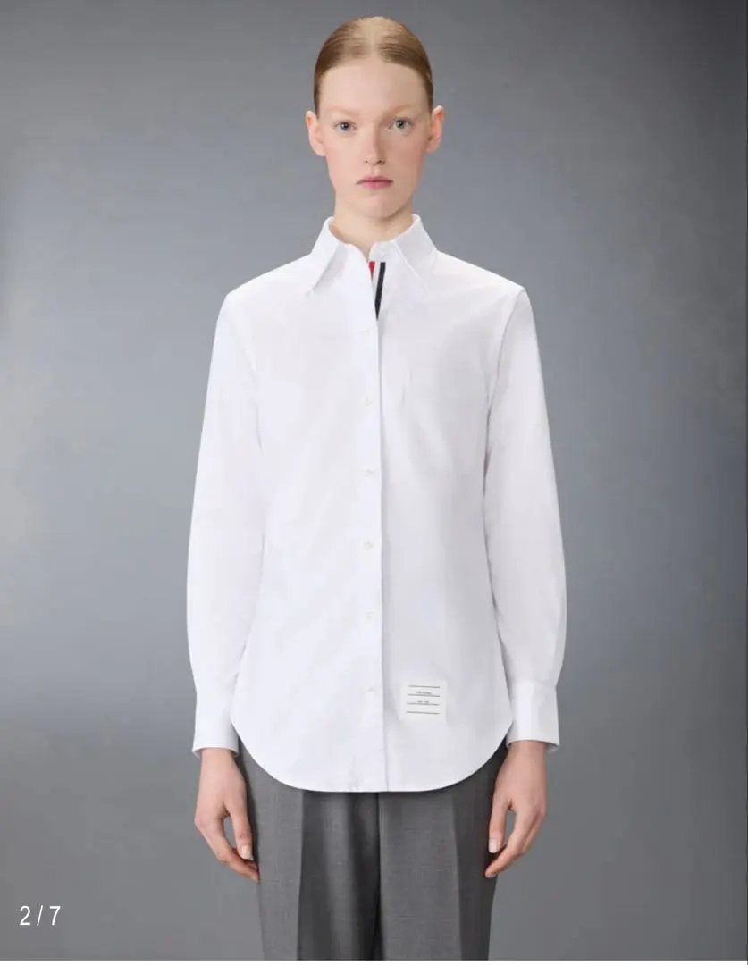 【THOM BROWNE】ホワイト/長袖/カットソー Thom Browne Straight Fit Long Sleeves Shirt MWL374C.F0672