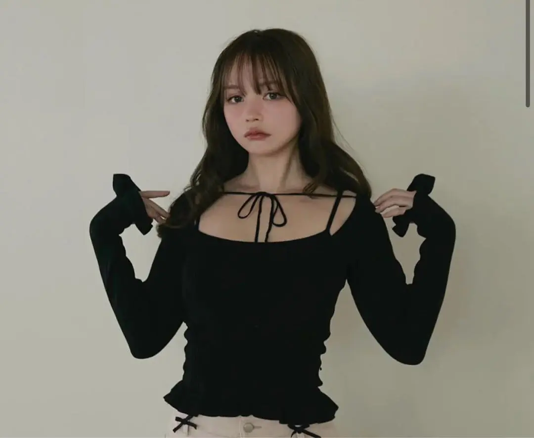 トップス Andmary Crochet frill knit tops / BLACK ANDMARY】Crochet frill knit tops