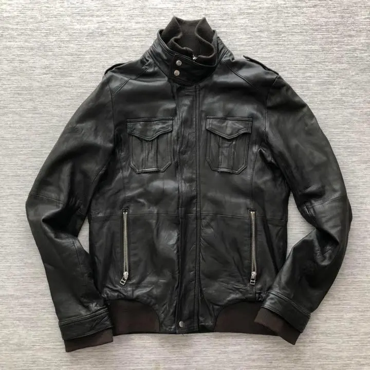 Harlem Rounge 本革フルジップフーディ レザージャケット Lブラック Harlem Rounge レザージャケット