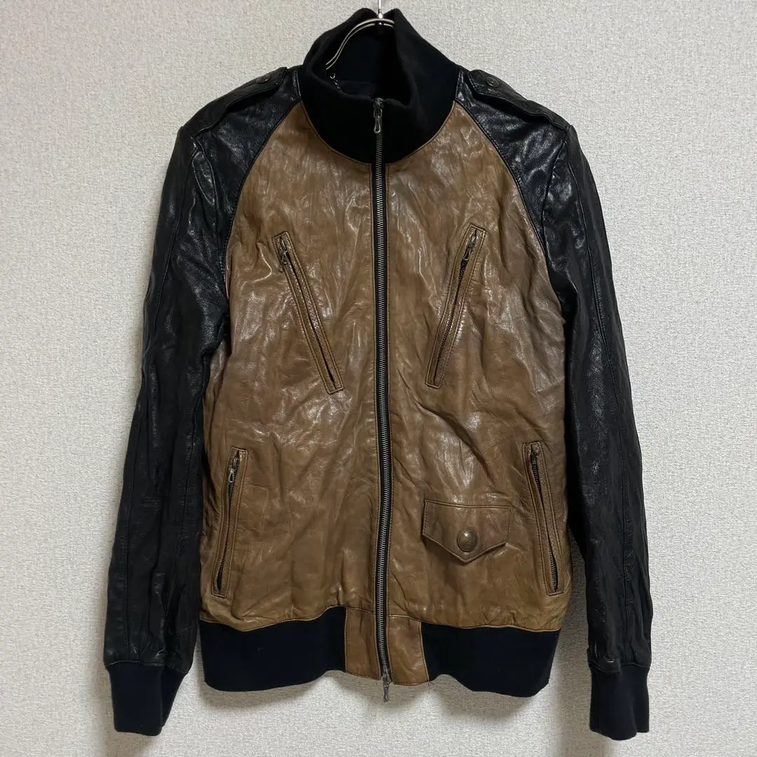 SCHORL ショール シングルライダース ブラウン サイズ42 Horn Works 本革 襟付きシングルライダースジャケット メンズ