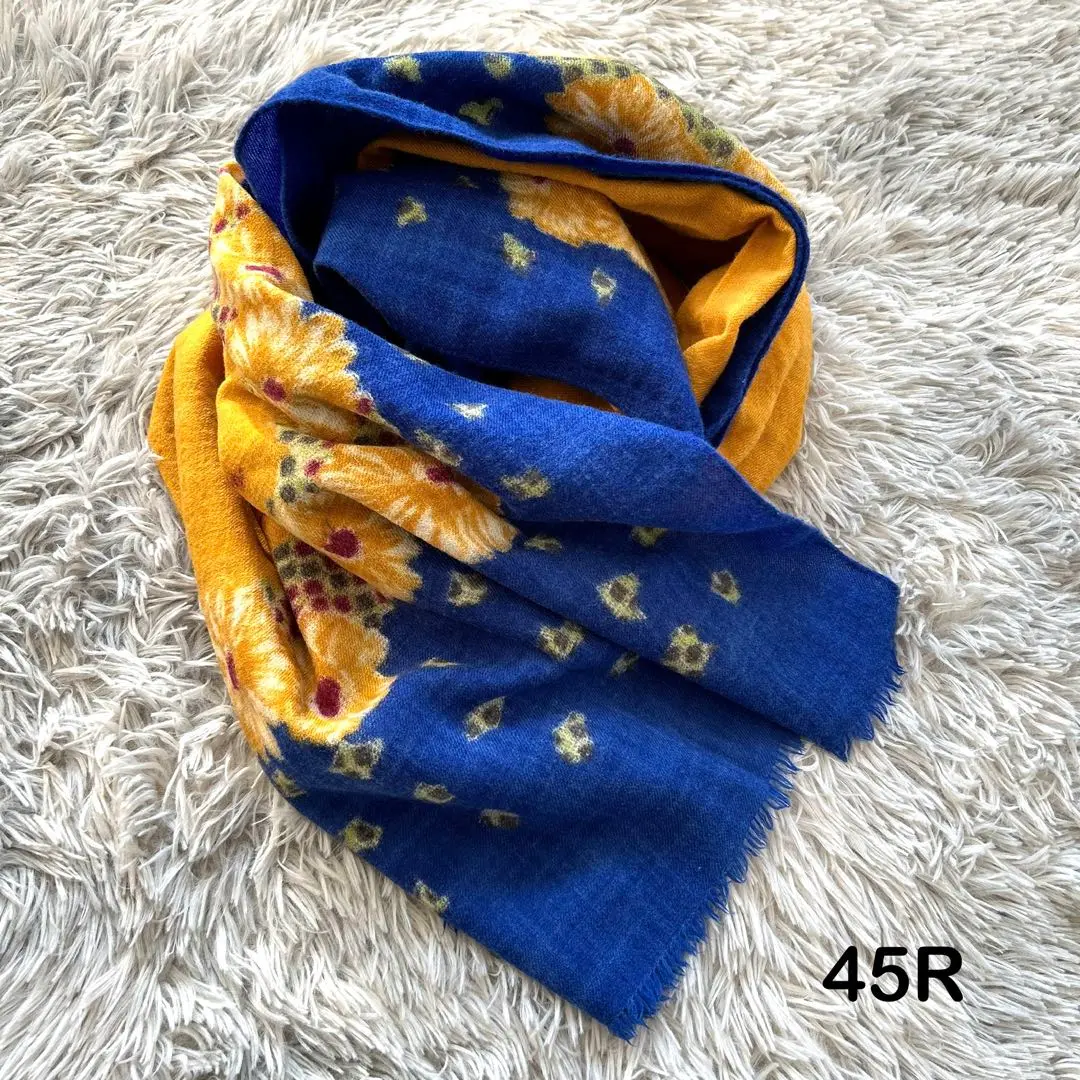 45R ブルーストール　花柄 45R 45rpm 藍染花柄大判ストール 紺 【レディース】 : プレイ