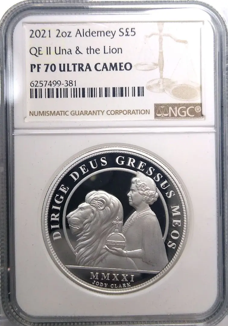 2021 エリザベス女王ウナとライオン2oz £5 銀貨 NGC PF70UC② 動画あり】2021年グレートブリテン領セントヘレナ-エリザベス2世