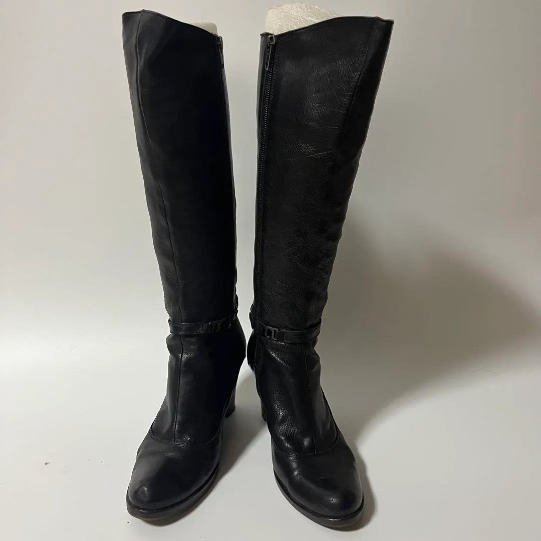 Thumbnail of Black leather long boots, high heels, made in Japan