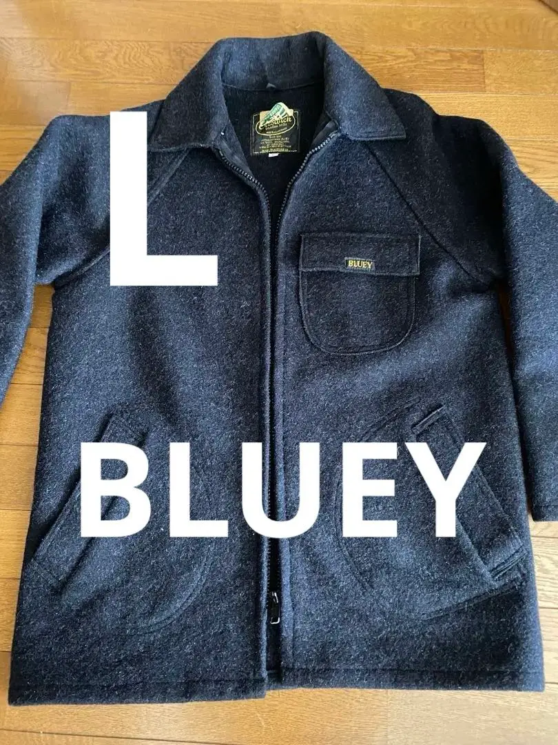 【BLUEY】オーストラリアVINTAGE ウールジャケット企業ロゴ無地グランジ BLUEY】オーストラリアVINTAGE ウールジャケット企業ロゴ無地