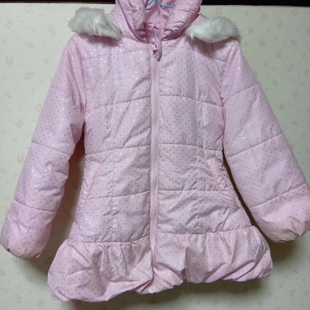 Thumbnail of Pink Padded Coat with Frill Hem and Fur