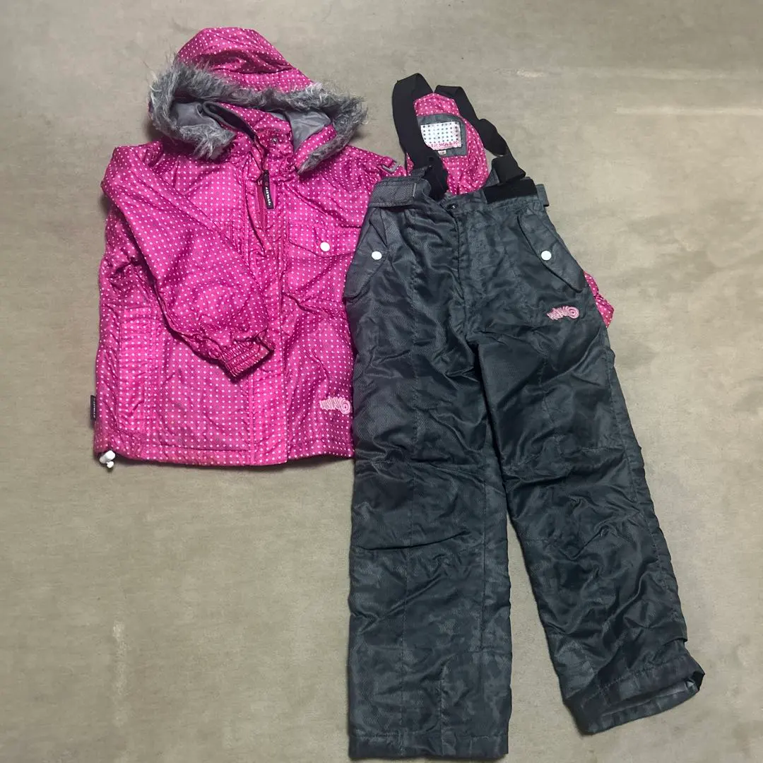 Thumbnail of Kids' ski wear, pink polka dot pattern, top only. Bottoms available for those who want them, with some defects.