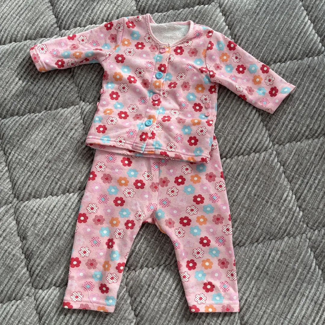 女童睡衣 80 碼 花紋 裏起毛 薄款 長袖 長褲 的縮圖