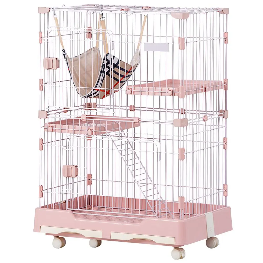 Thumbnail of Cat cage, cat cage, pet cage, with casters, cat cage (2 tiers, pink)