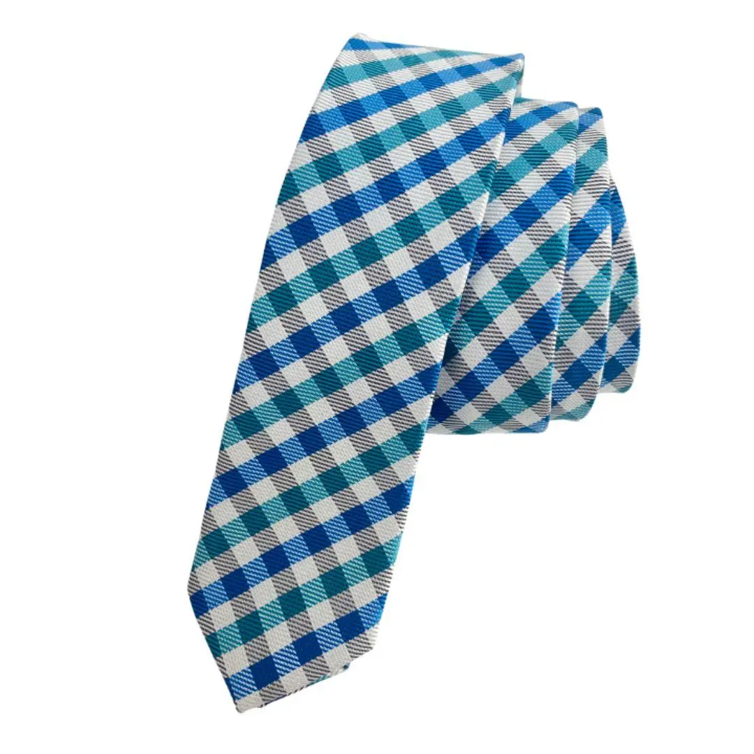Thumbnail of New Men's Tie Green x Blue Check Pattern 100% Polyester Blue