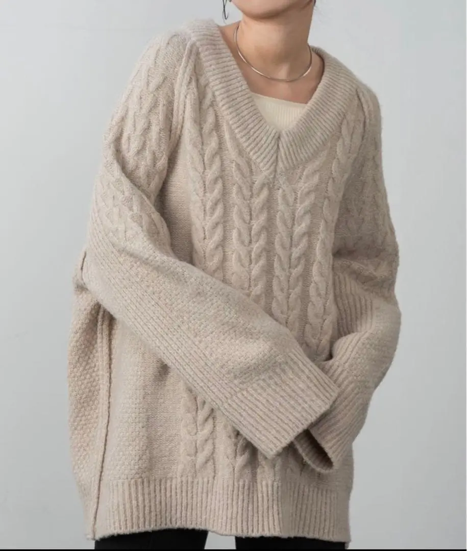 Thumbnail of V-neck cable loose knit