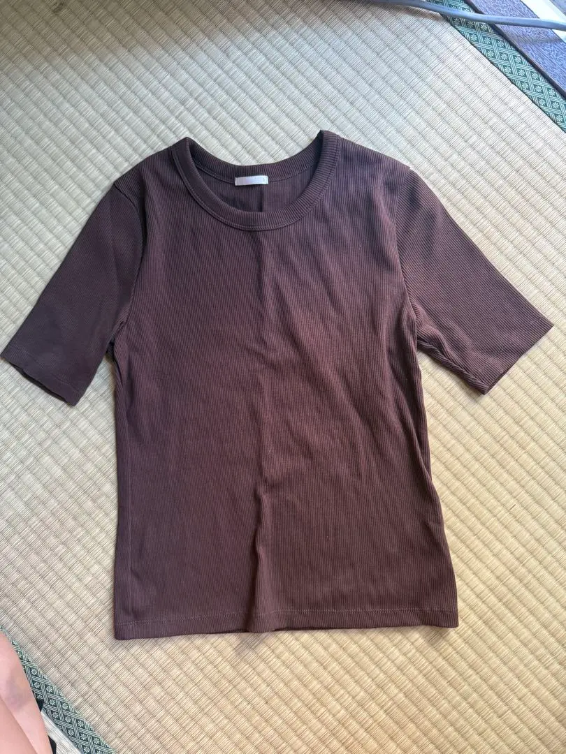 Thumbnail of Brown Ribbed Knit Short Sleeve T-shirt