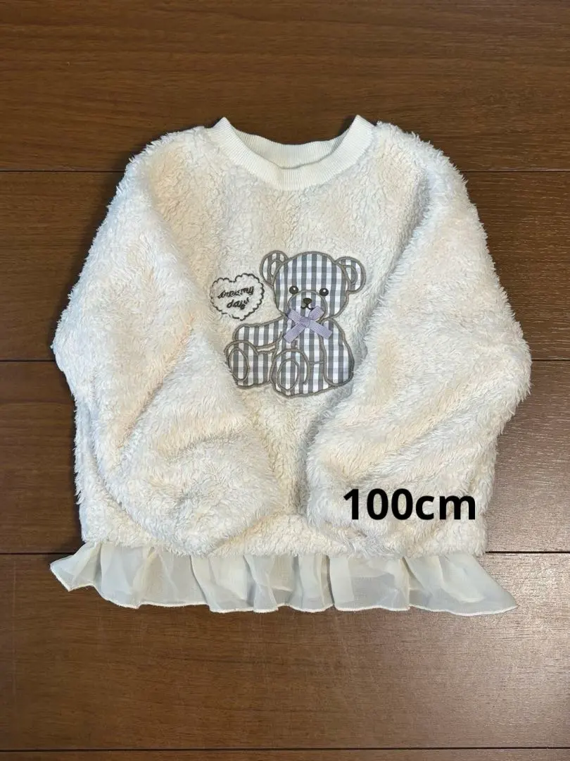 Thumbnail of Bear Embroidery Boa Sweatshirt Teddy Bear Checkered Pattern Frills Ribbon Autumn Winter 100cm