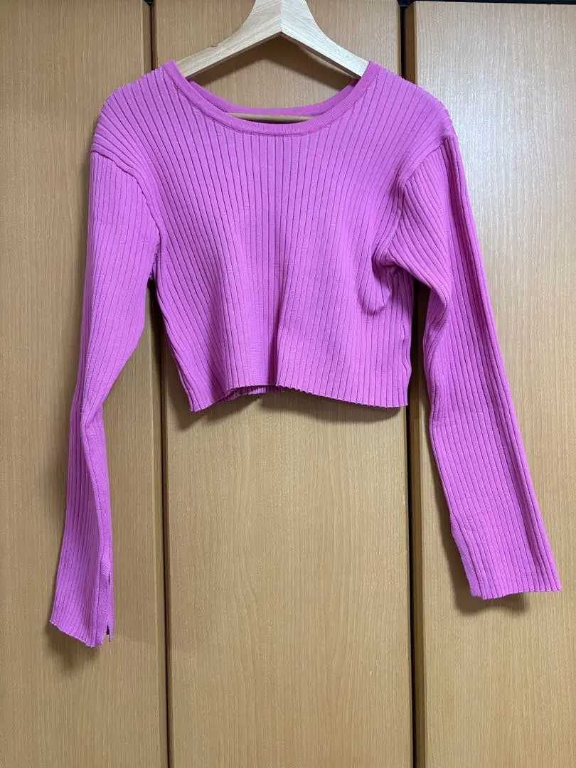 Thumbnail of Mystic Pink Ribbed Long Sleeve Reversible Cropped Top