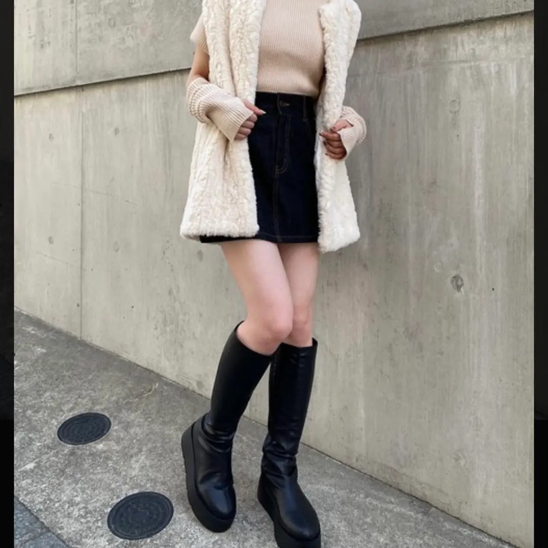 Thumbnail of Chico Thick-soled Platform Stretch Long Boots, Black, Size L