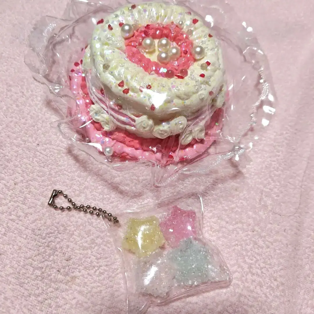 Thumbnail of Price Reduced Again! Pink Cake Squeeze Star Shaped Zarame (Granulated Sugar) Squishy Glittery Whole Cake
