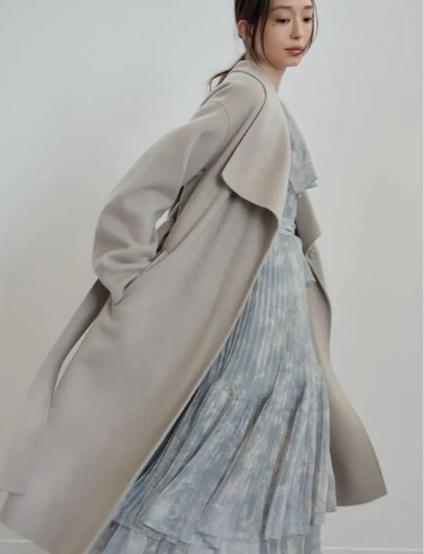 美品】SNIDEL シャルムロングコートAライン女優襟ネイビーS