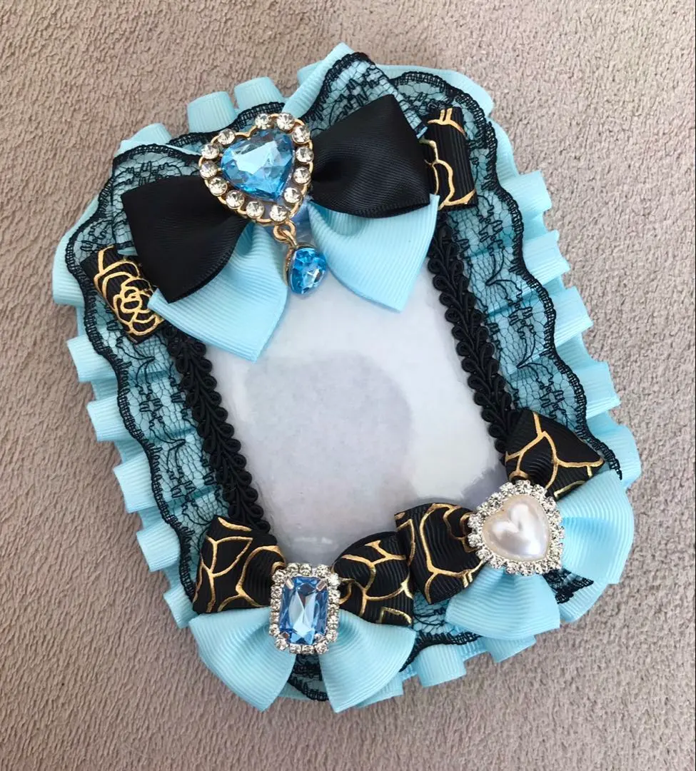 Thumbnail of Hard case deco, ita rosette, B8, ribbon, light blue, black, trading card deco