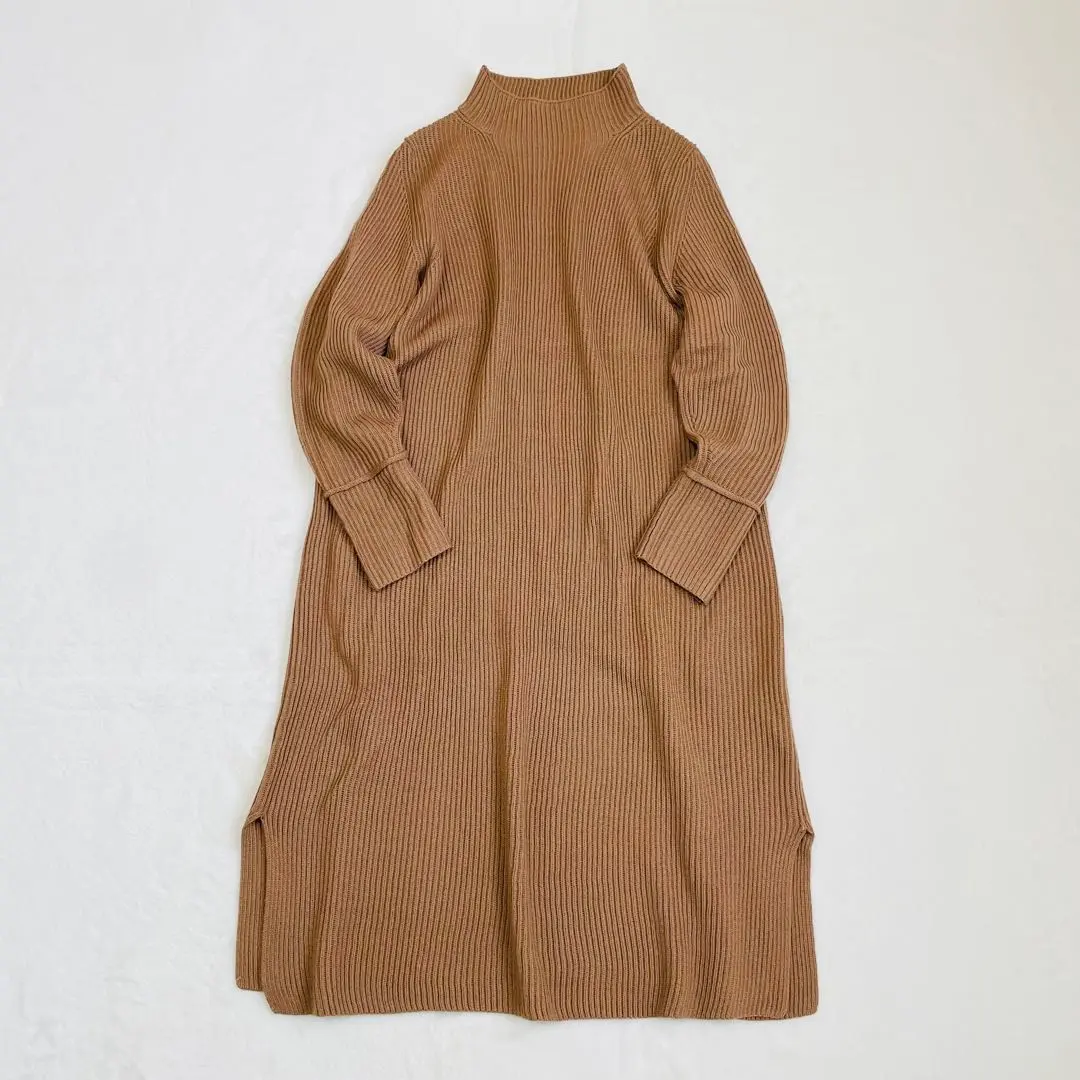 Theory Luxe 高領針織連衣裙 長款 棕色 的縮圖