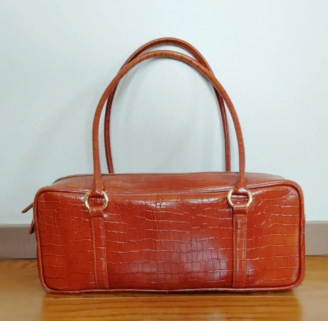 未使用品✨HAMANO ハマノ　ハンドバッグ　ミニボストンバッグ　クロコ型押し HAMANO EVY エヴィ クロコボストン / 濱野 ハマノ 牛革 クロコ型