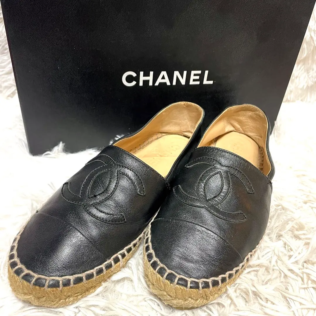 Thumbnail of CHANEL Espadrille Slip-on Sneakers Leather Coco Mark Black