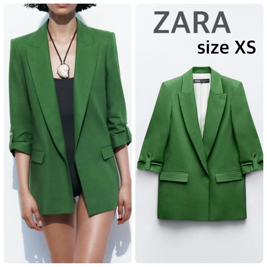 ZARA ロールアップスリーブ リネンブレンド ジャケット Mサイズ レディース ZARA】ロールアップスリーブ リネンブレンド ジャケット (ZARA