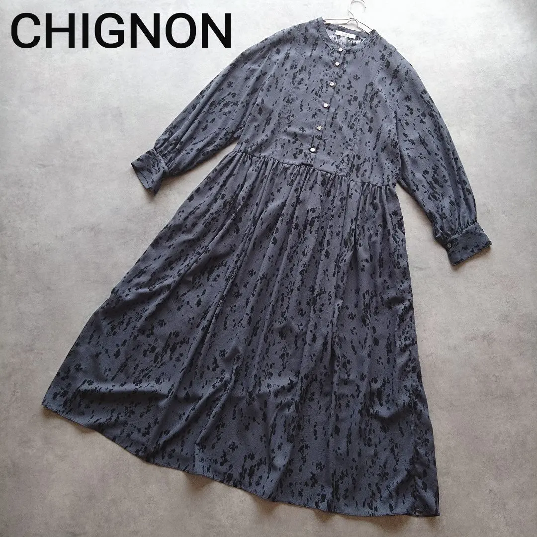 Thumbnail of CHIGNON Chignon Long Shirt Dress Gathered All-over Print Gray