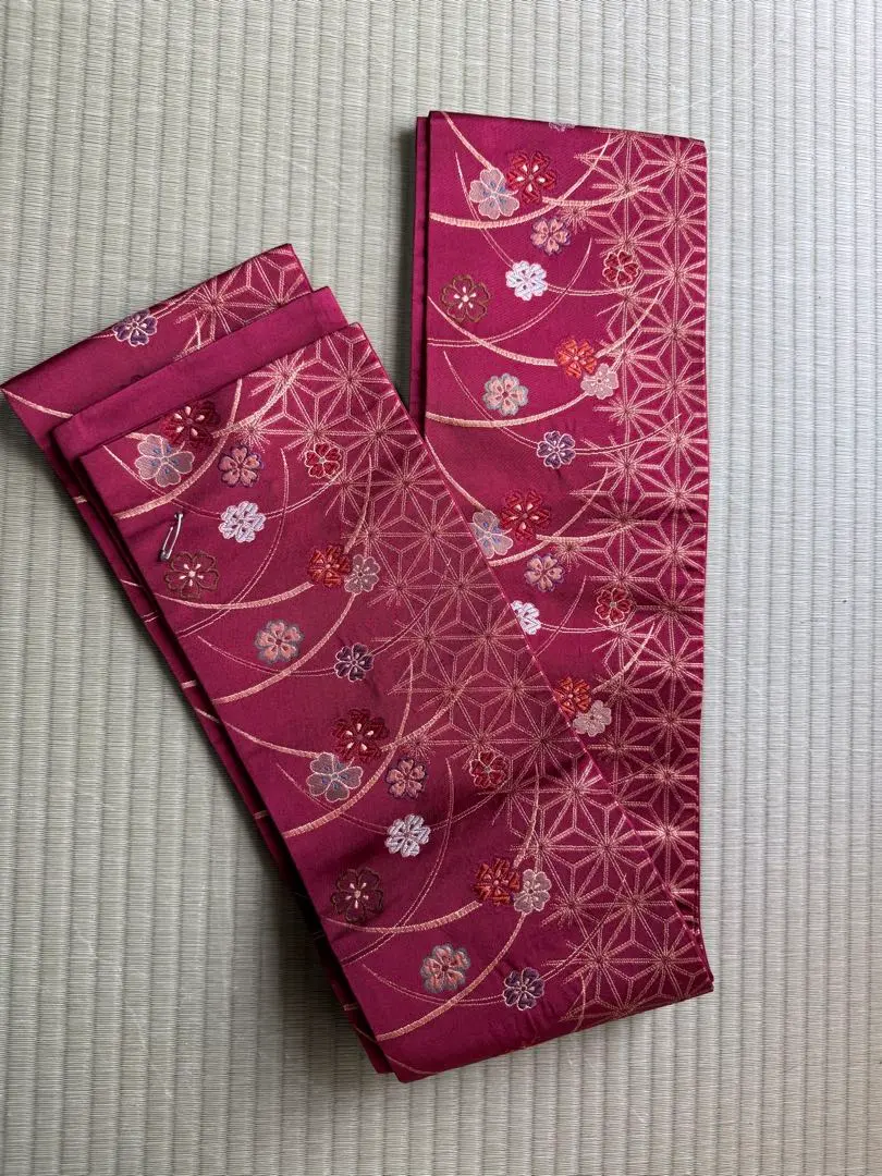 Thumbnail of Obi 5: Red with floral embroidery