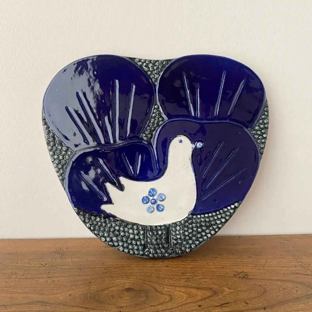 LISA L. 陶器　鳥モチーフ陶板　ヴィンテージ　リサラーソン　修復跡有り く日はお得♪ 陶器 L. LISA 鳥モチーフ陶板 修復跡有り