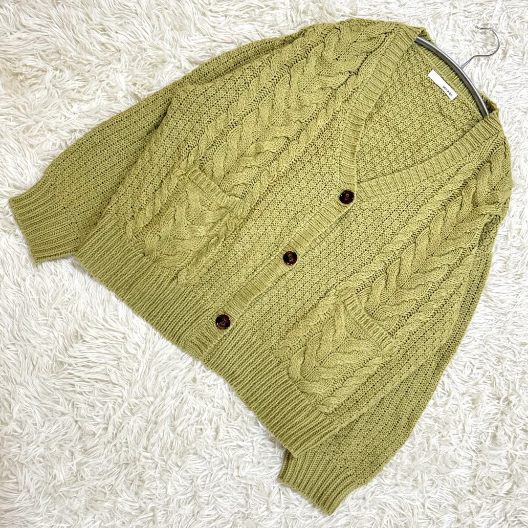 Thumbnail of Shu-ra-ru Olive Green Long Sleeve Cable Knit Cardigan F Size Autumn/Winter