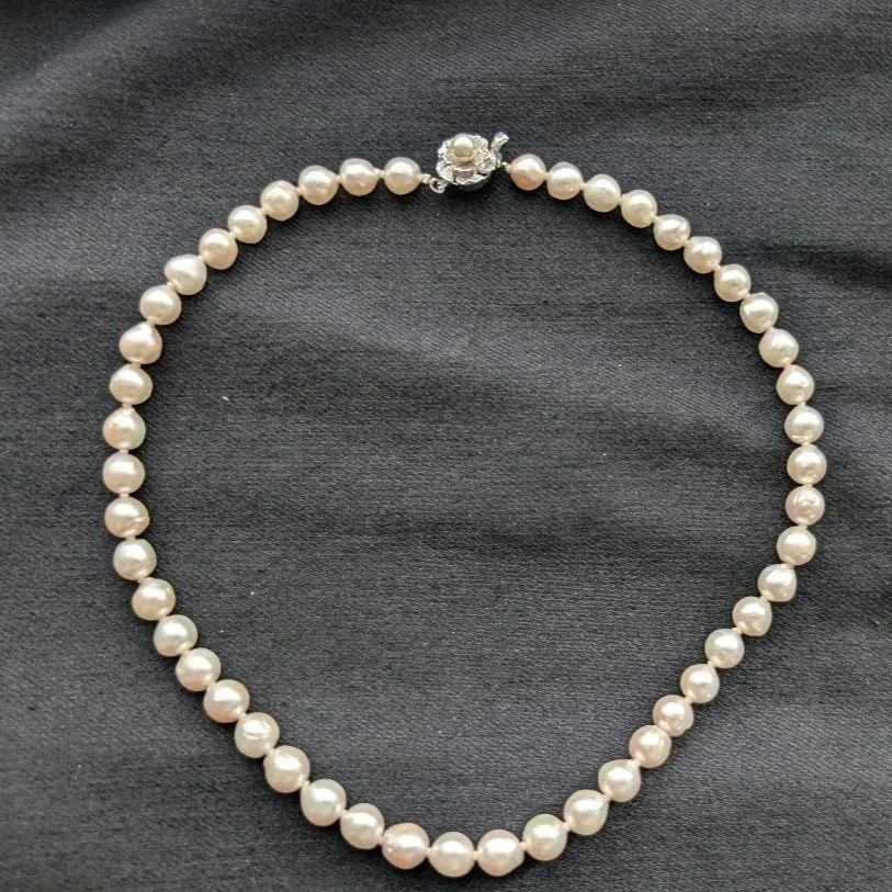 Thumbnail of Genuine pearl necklace, Akoya, large 7mm approx., semi-baroque