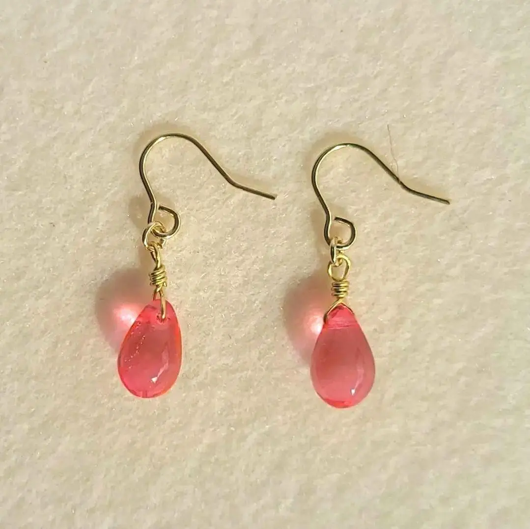 Thumbnail of Rare! ♥️ Clear Pink Czech Drop Simple Earrings ♪ Handmade