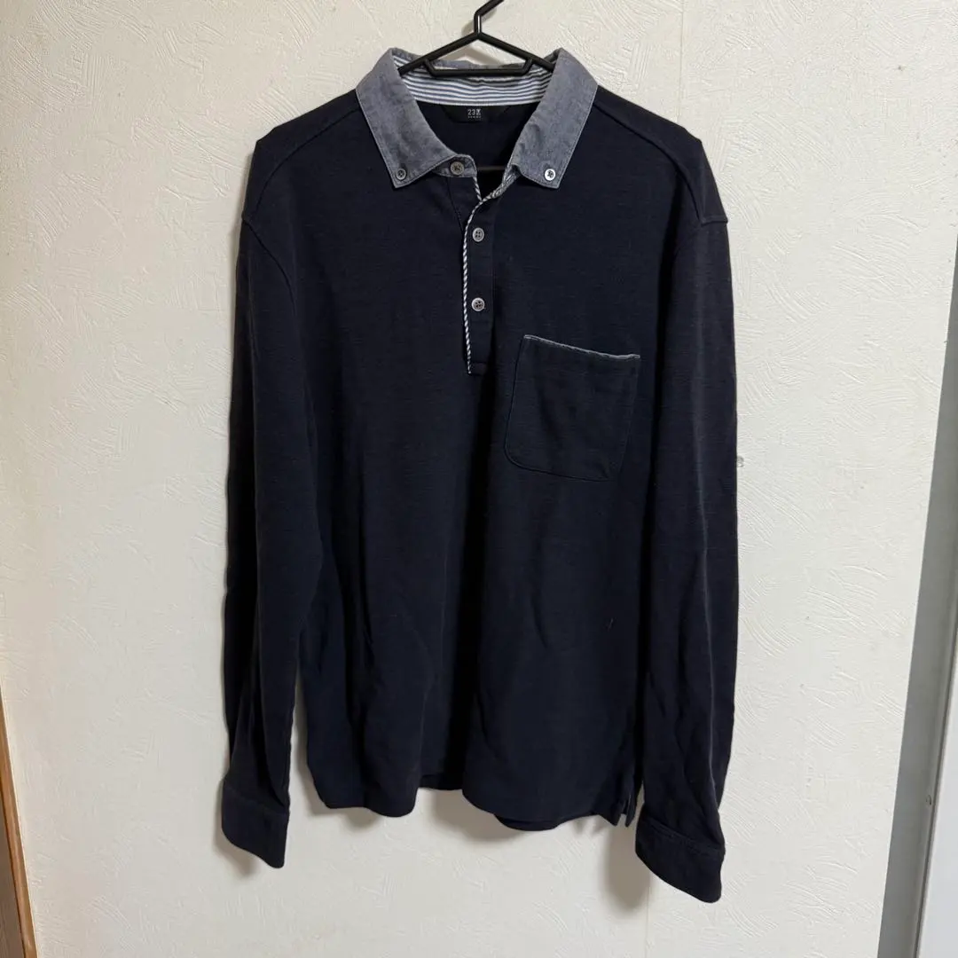 Thumbnail of 23区 HOMME Dark Navy Long Sleeve Polo Shirt