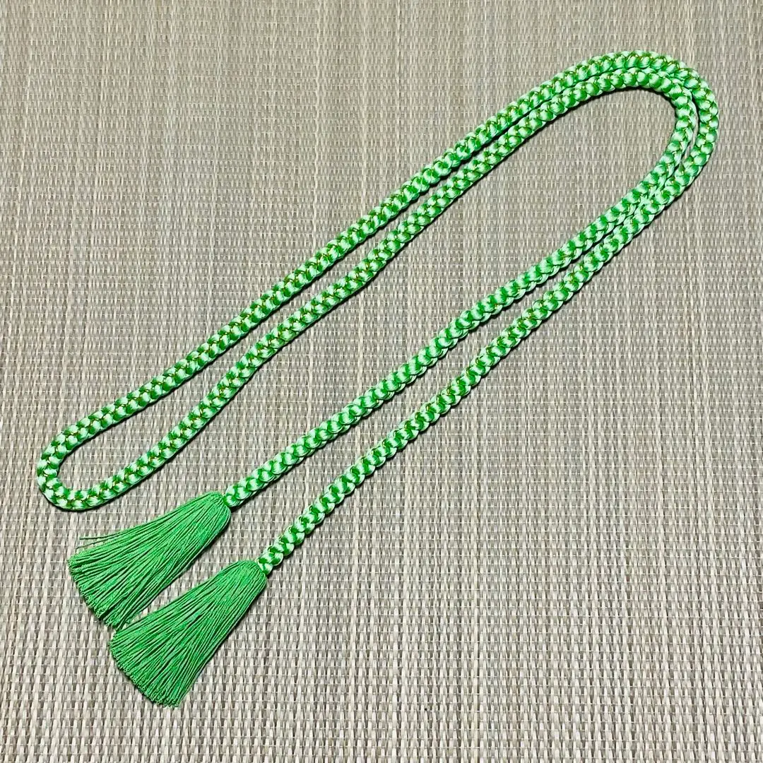Thumbnail of Obi締め (decorative cord for kimono) - Pure Silk - Maru-組 (round braid) - For Furisode (long-sleeved kimono) - Approximately 153cm long - Green and Gold - FK-452