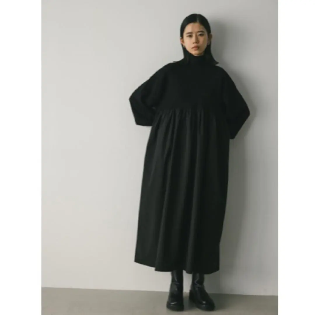 Thumbnail of Combination High Neck One-Piece Dress, Black, M, Stylemixer