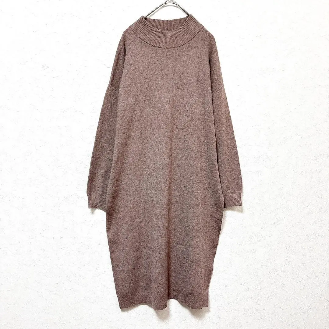 Thumbnail of anyFAM Knit Dress, F Size, Beige, High Neck, Long Sleeve, Slit