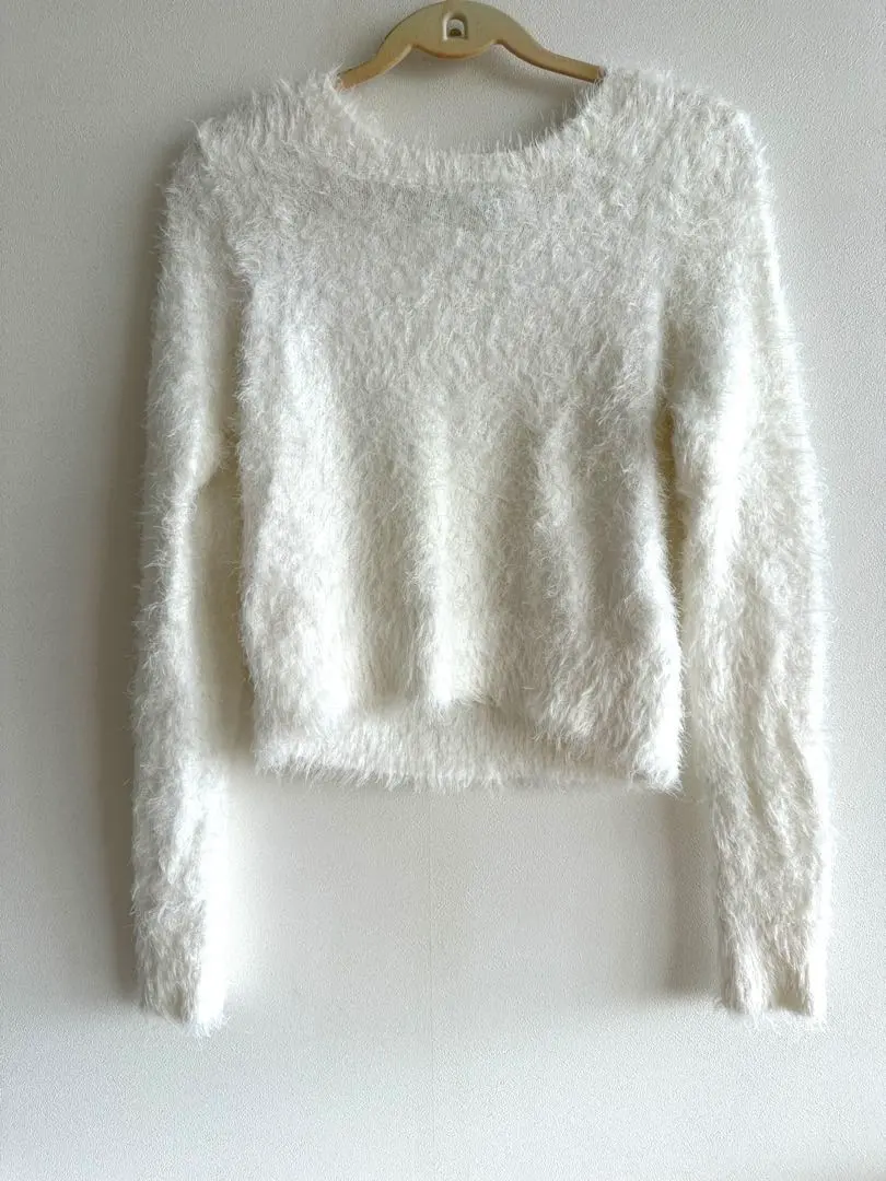 Thumbnail of White faux fur cropped sweater, size S, H&M