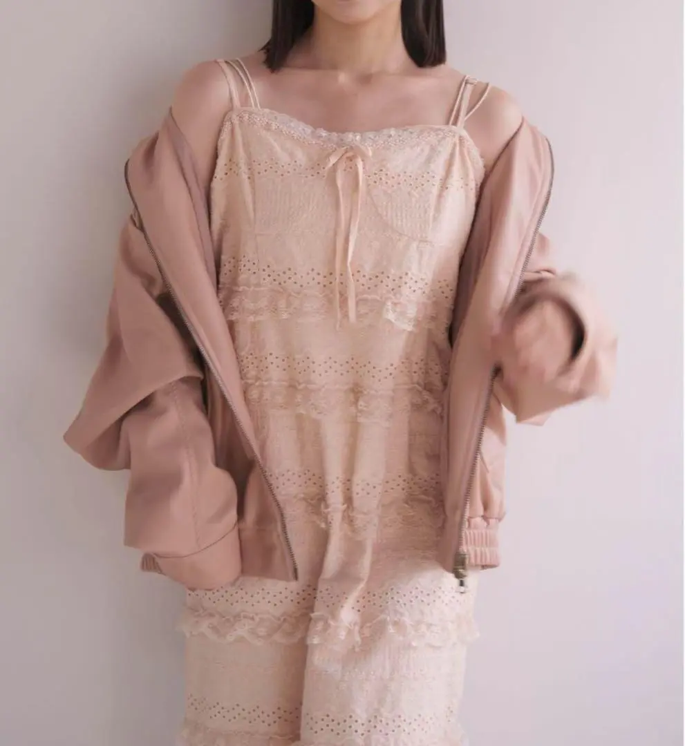 【ぬん】 cotton lace I line cami op muguet（ミュゲ）の「cotton lace I line cami op（ワンピース