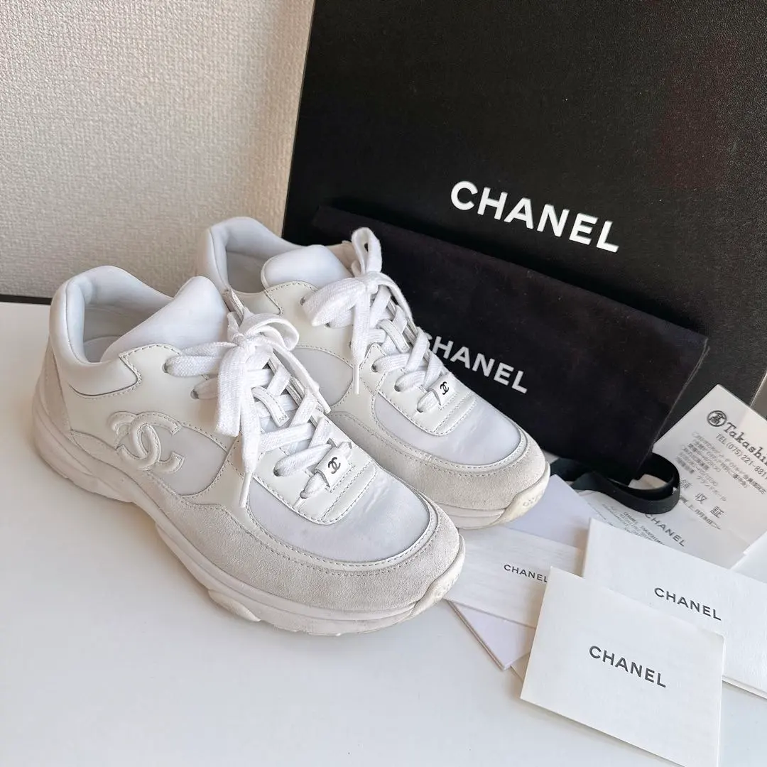 Thumbnail of CHANEL Chanel Coco Mark Sneakers Slip-ons White Suede
