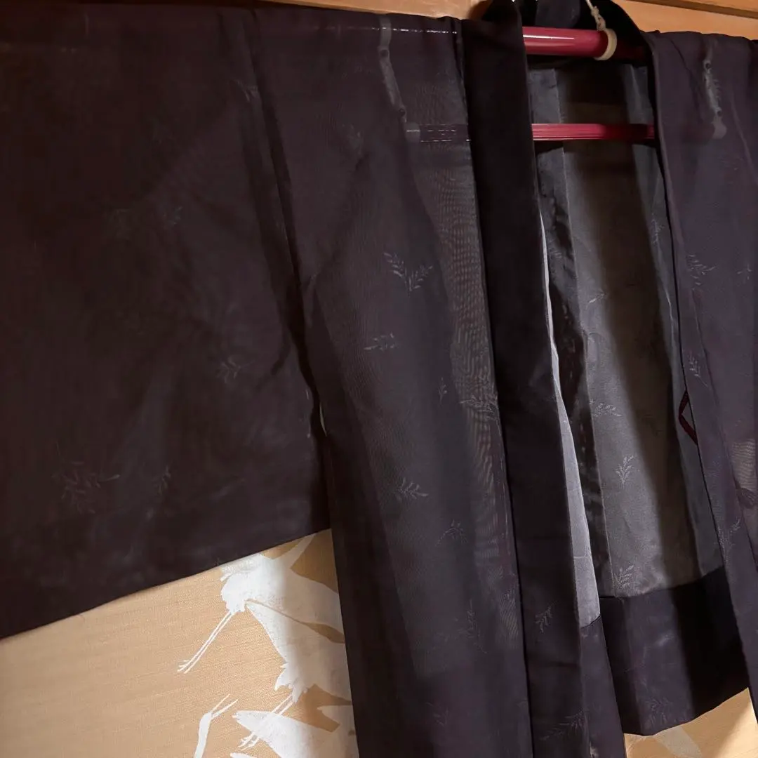 和服 紗 羽織 黑紫 葉子 帶透視感 女款 的縮圖