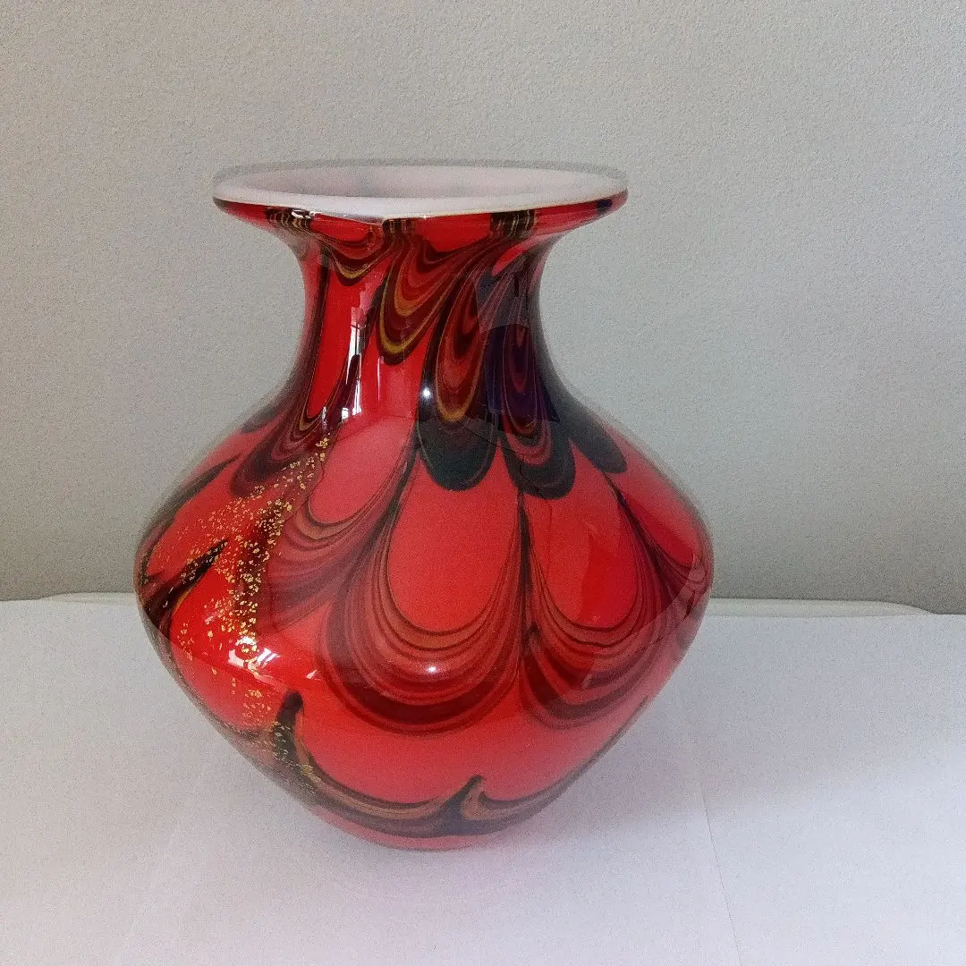 Thumbnail of Dolphin Glass Red Marble Vase
