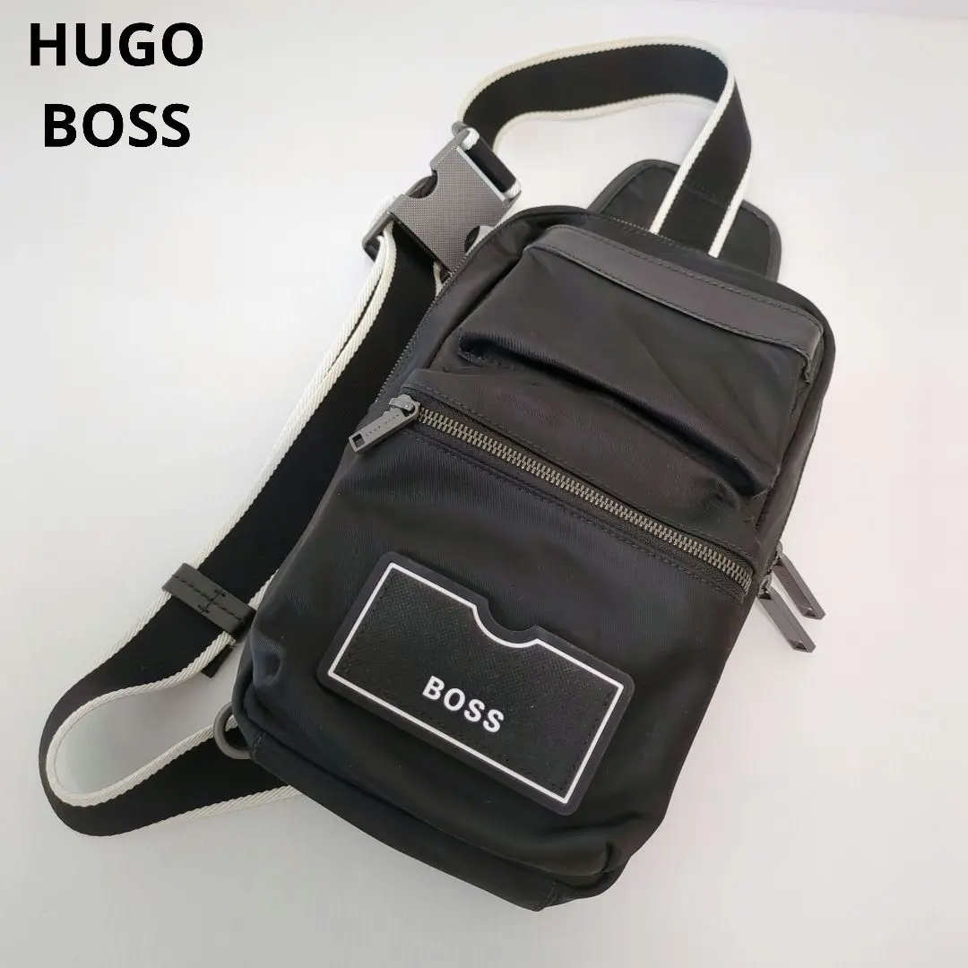 030101 HUGO BOSS レザー ウエスト ポーチ バッグ ブラック 030101 HUGO BOSS レザー ウエスト ポーチ バッグ ブラック