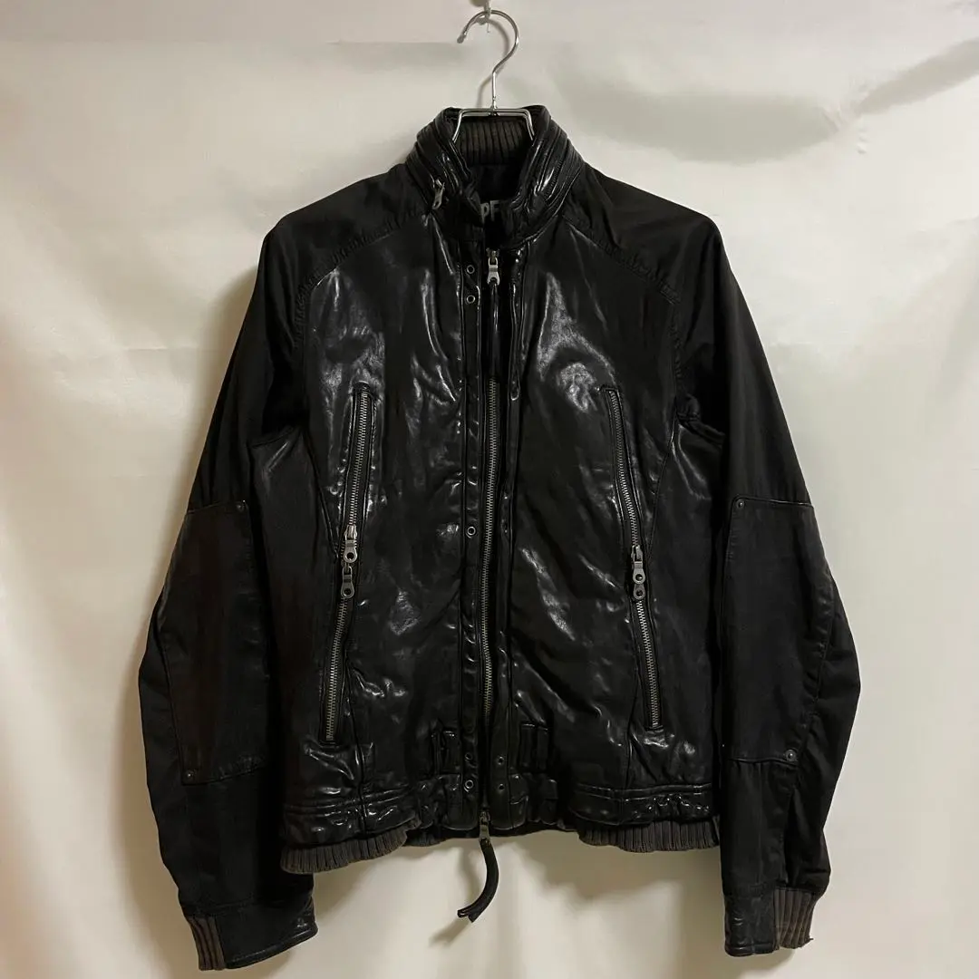 PPFM　切り替えレザージャケット　シングルライダース　黒　メンズ　牛革　L PPFM 切り替えレザージャケット シングルライダース 黒 メンズ