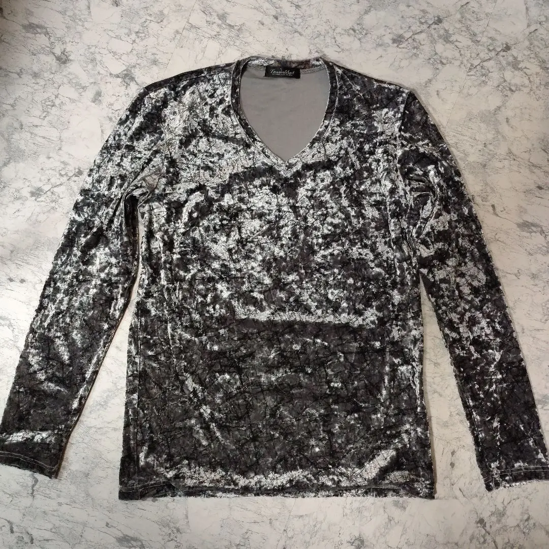 Thumbnail of Excellent condition Tornado Mart velour silver-toned all-over print V-neck long-sleeved cut-and-sew