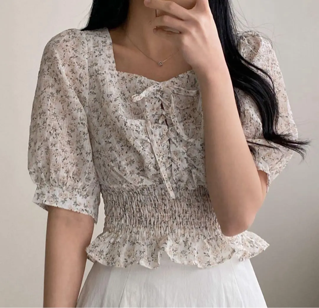 sona SBS8144 花朵荷葉邊短袖襯衫 黃色 的縮圖