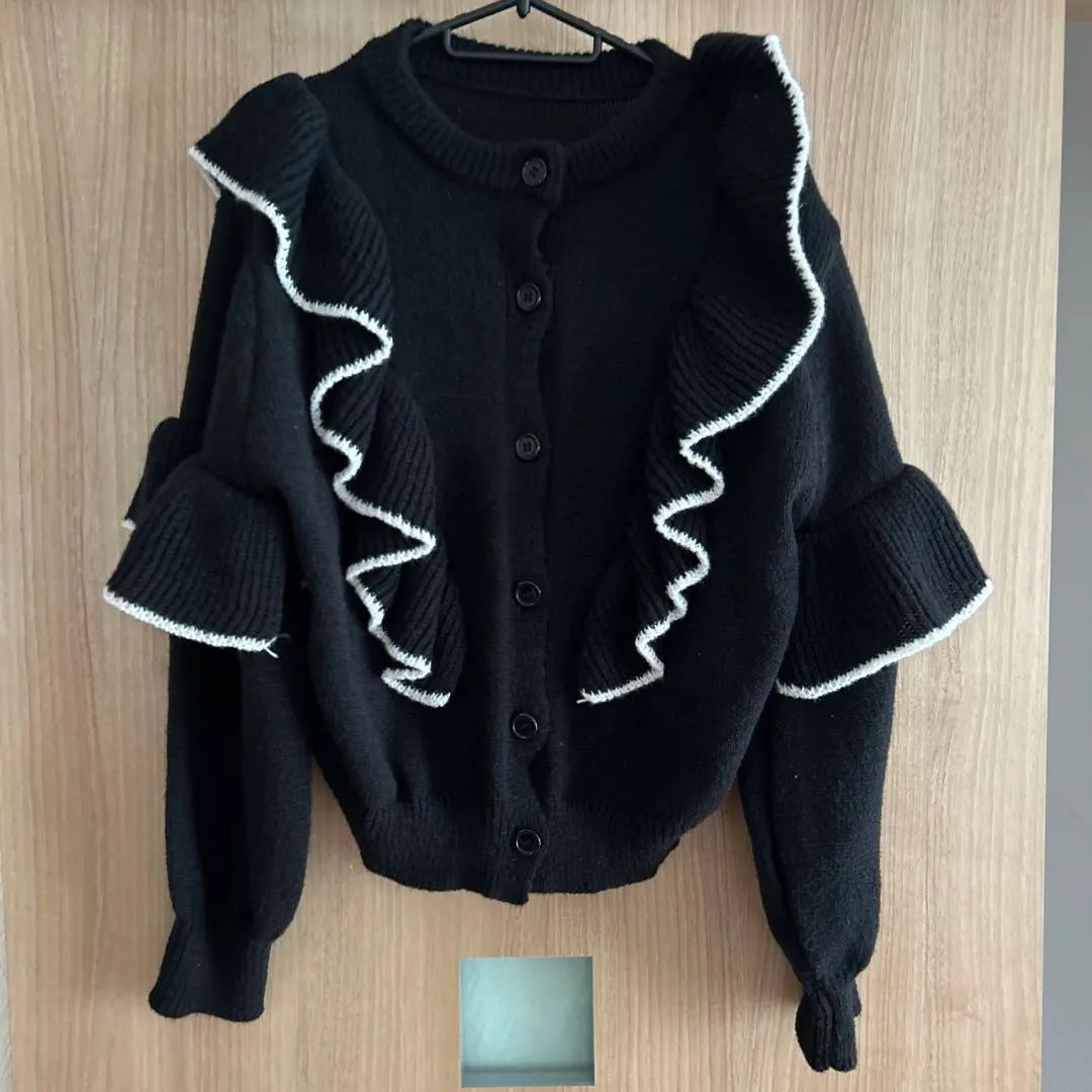Thumbnail of Black Frilled Knit Sweater Long Sleeve
