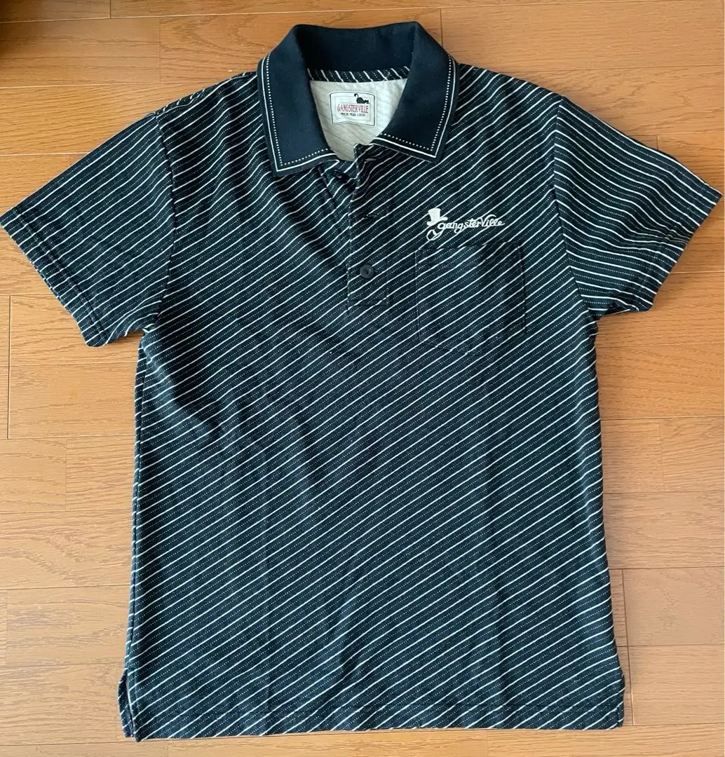 ギャングスタービル　ポロシャツ　ストライプ adidas ネイビー ストライプポロシャツ UK US F D I E CDN