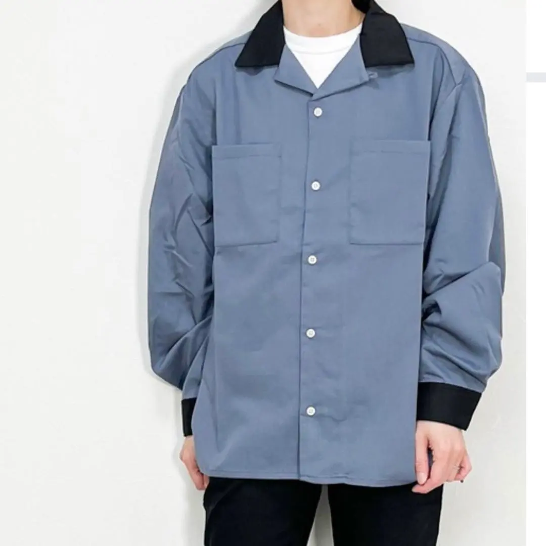 【美品】HALHAM 哈爾哈姆的開襟襯衫　灰色與黑色的長袖襯衫 的縮圖